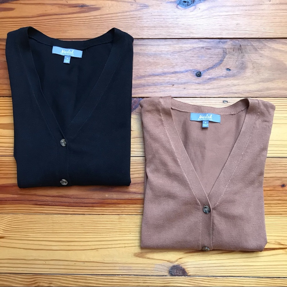 Marked Reunited Clothing Tan Black Princess Sleeves Cardigan Bundle, EUC, M